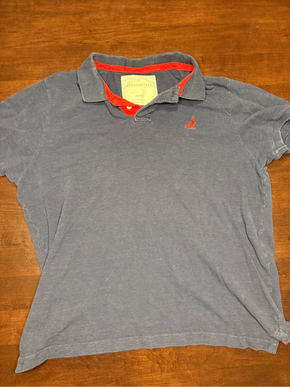 Vintage Aeropostale Men’s Blue Polo with Red Accent